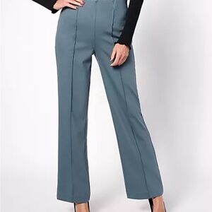 Denim &Co.Reg Easy Flex Twill Wide Leg Pull-On Trouser, size 1X, darkslate color